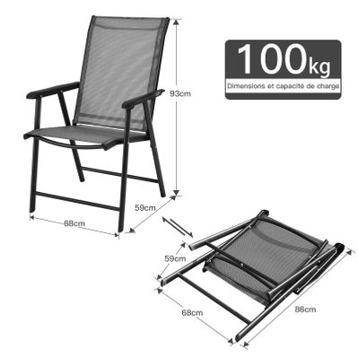 Lot de 2 chaises de jardin pliantes avec accoudoir dossier haut cadre en métal charge 100 kg pour extérieur camping plage 20_00 - 20_0000735 - 3000993169606