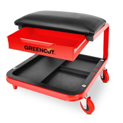 Tabouret chaise d'atelier mobile, tiroir et porte-outils, charge max. 150kg, siège rembourré, couleur rouge-noir Greencut MSD90 - 1010134 - 8435574353795