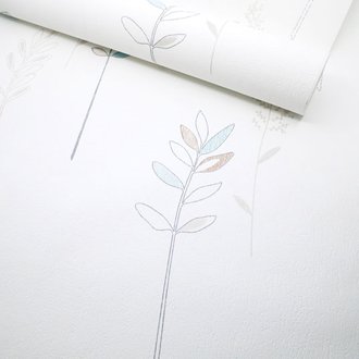 Papier peint expansé sur intissé - Botanique - Herbier naïf marron et bleu - Rouleau(x)