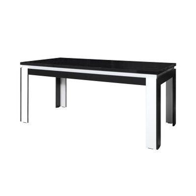 Table 160 cm + 4 chaises LINA. Table pour salle à manger brillante noire et blanche avec 4 chaises simili cuir. - 239 - 3664573008527