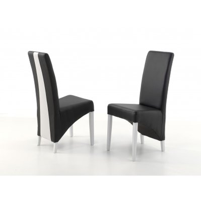 Table 160 cm + 4 chaises LINA. Table pour salle à manger brillante noire et blanche avec 4 chaises simili cuir. - 239 - 3664573008527