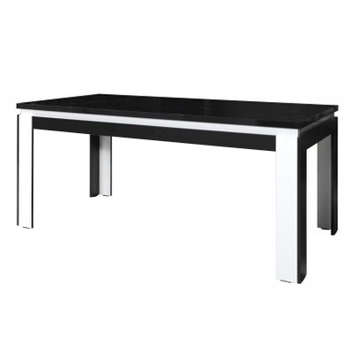 Table 180 cm + 4 chaises LINA. Table pour salle à manger brillante noire et blanche avec 4 chaises simili cuir. Design moderne - 517 - 3664573008817