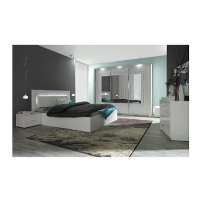Chambre à coucher complète PANAREA + LED. Lit + garde robe + chevets + commode. Coloris blanc, finition chrome. - 217 - 3664573015532