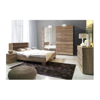 Ensemble design pour chambre à coucher ROMI. Lit avec sommier 160x200 cm, deux tables de chevet et commode.