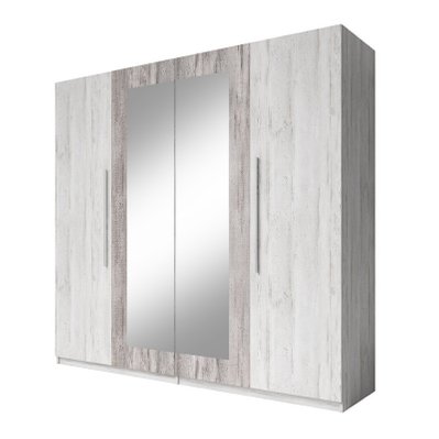 Chambre complète Irina imitation bois gris clair et gris foncé : Lit 160x200 cm + armoire + commode + chevets. - 5307 - 3664573030849