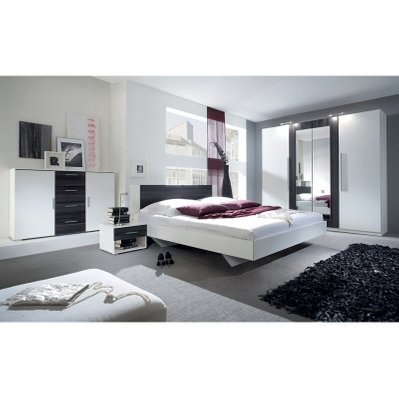 Chambre complète Irina coloris blanc et gris anthracite : Lit 160x200 cm + armoire + commode + chevets. - 5308 - 3664573030856