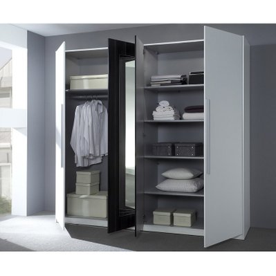 Chambre complète Irina coloris blanc et gris anthracite : Lit 160x200 cm + armoire + commode + chevets. - 5308 - 3664573030856