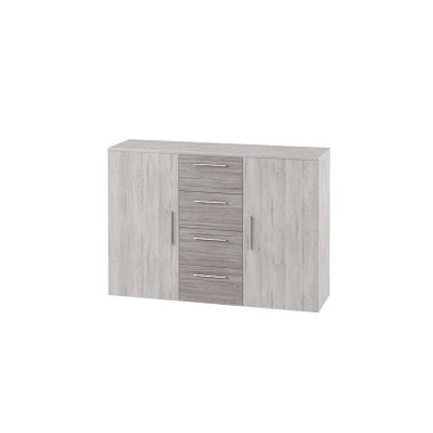Chambre complète Irina imitation bois gris clair et gris foncé : Lit 180x200 cm + armoire + commode + chevets. - 5313 - 3664573030900