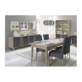 Salle à manger complète MALMO. Buffet + vaisselier + 3 x miroirs + Table 160 cm. Coloris sonoma et gris béton