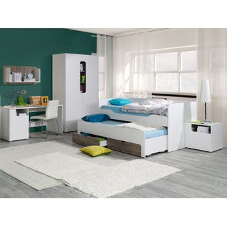 Chambre à coucher complète enfant/ados RICCO. Lit 90x200 cm + sommier + chevet + armoire + bureau.