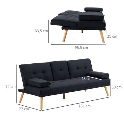 Canapé convertible 3 places design scandinave tissu anthracite - 833-663GY - 3662970103593