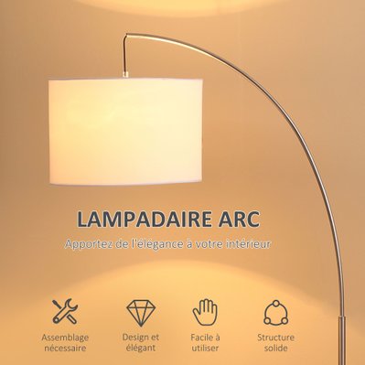 Lampadaire arc design contemporain métal chromé blanc - B31-377V90 - 3662970006160