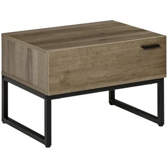 Table de chevet style industriel tiroir acier aspect bois brun gris