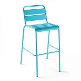 Palavas - Chaise haute de jardin en métal bleu