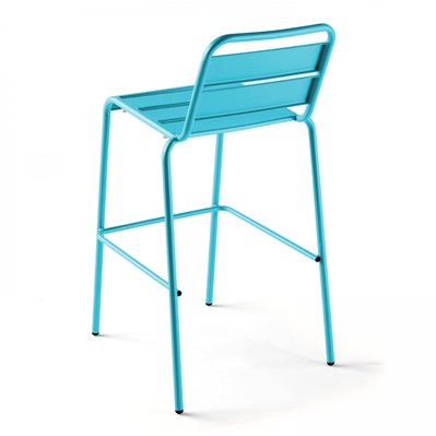 Palavas - Chaise haute de jardin en métal bleu - 104033 - 3663095020017