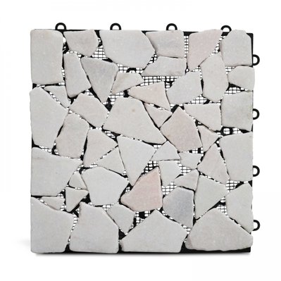 Lot de 24 dalles clipsables en galet de marbre blanc - 107519 - 3663095050199