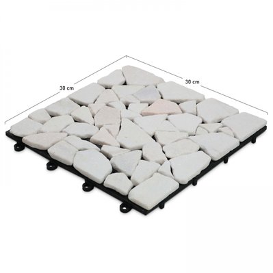 Lot de 40 dalles clipsables en galet de marbre blanc - 107521 - 3663095050212