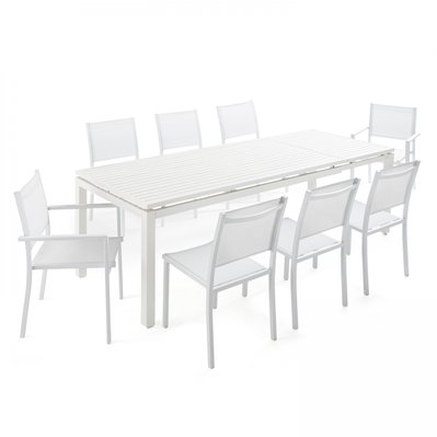 Ensemble table de jardin extensible en aluminium et 8 chaises blanc 240 x 90 x 76 cm - 105320 - 3663095030771