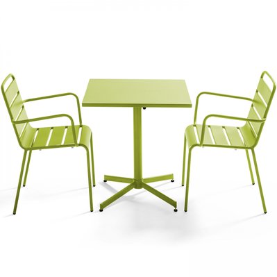 Ensemble table de jardin carrée et 2 fauteuils métal vert 70 x 70 x 72 cm - 105393 - 3663095031358
