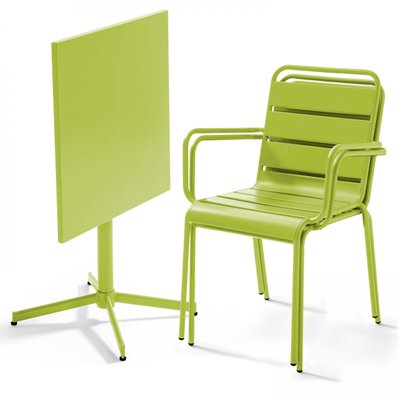 Ensemble table de jardin carrée et 2 fauteuils métal vert 70 x 70 x 72 cm - 105393 - 3663095031358
