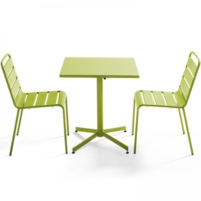 Palavas - Table de jardin carrée inclinable et 2 chaises métal vert - 106882 - 3663095044785