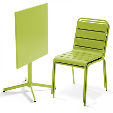 Palavas - Table de jardin carrée inclinable et 2 chaises métal vert - 106882 - 3663095044785