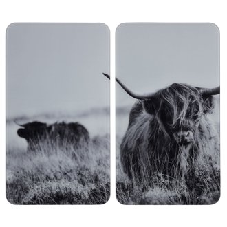 Lot de 2 Plaques de protection universelle en verre trempé Highland Cattle - Longueur 52 cm x Largeur 30 cm