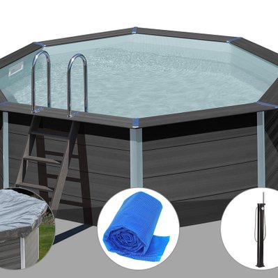 Kit piscine composite Gré Avant-Garde ronde 4,10 x 1,24 m + Bâche hiver + Bâche à bulles + Douche - 30679 - 3665872004494