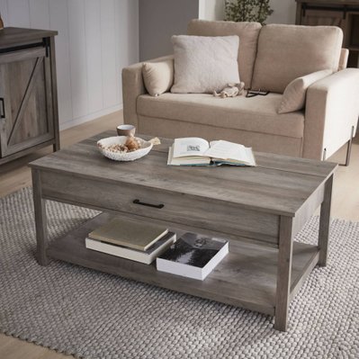 Table basse relevable en décor bois gris 110x59x46.5cm - Galant - 1 espace de rangement - 3760326998708 - 3760326998708