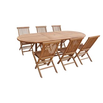 SALENTO - Ensemble table de jardin ovale extensible et chaises pliantes en teck - Chaises X 6