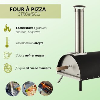 Four à pizza extérieur granulés STROMBOLI Noir Acier inoxydable L82xl40,5cm