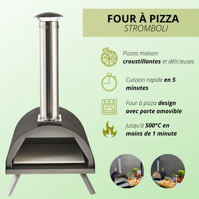 Four à pizza extérieur granulés STROMBOLI Noir Acier inoxydable L82xl40,5cm - STROMBOLI - 3666162004712