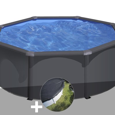 Kit piscine acier gris anthracite Gré Louko ronde 3,20 x 1,22 m + Bâche d'hivernage - 29922 - 3665872009611