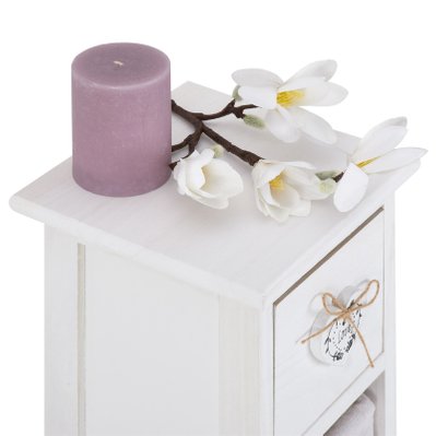 Chiffonnier FLOWER avec 1 tiroir et 3 paniers, en bois de paulownia blanc - 94355 - 4016787943559