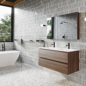 Meuble salle de bain design double vasque MESSINA largeur 120 cm noyer