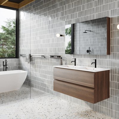 Meuble salle de bain design double vasque MESSINA largeur 120 cm noyer - MES-BA-WALNUT-120/BASIN-032500--U-120 - 3760341611699