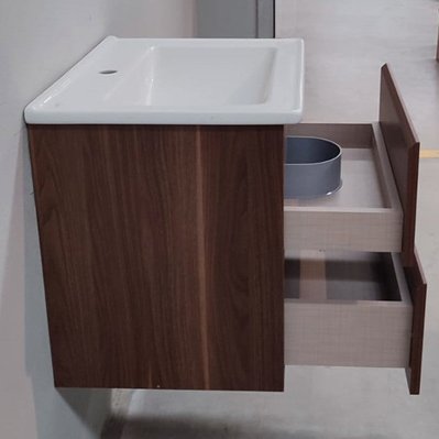 Meuble salle de bain design simple vasque MESSINA largeur 80 cm noyer - MES-BA-WALNUT-80/BASIN-3035-STAR-80 - 3760341611712