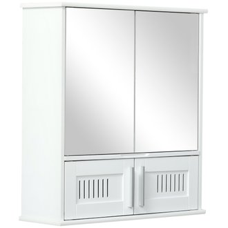 Armoire miroir de salle de bain 4 portes étagère blanc