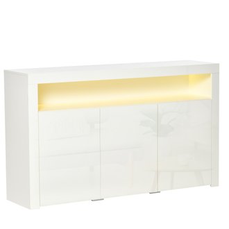 Buffet LED 3 placards avec étagère et grande niche blanc laqué
