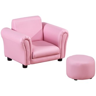 Ensemble fauteuil et pouf enfant revêtement synthétique rose