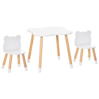 Ensemble table et chaises enfant design scandinave motif ourson blanc bois pin