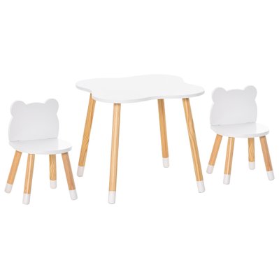 Ensemble table et chaises enfant design scandinave motif ourson blanc bois pin - 312-043 - 3662970095034