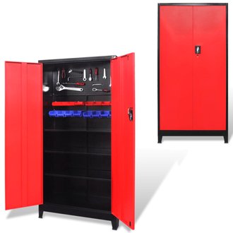 vidaXL Armoire à outils avec 2 portes Acier 90x40x180 cm Noir et rouge