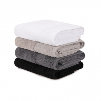 Ensemble de 4 serviettes de toilette - 100% coton - 50 x 90 cm - blanc & camaïeu gris