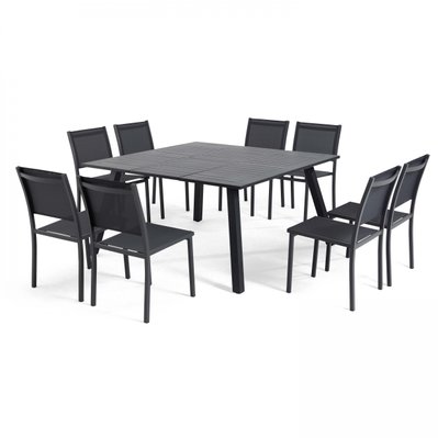Salon de jardin 8 places table extensible en aluminium gris 145 x 145 x 74 cm - 105265 - 3663095030238