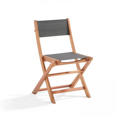 Ensemble table et 2 chaises pliantes en textilène et eucalyptus noir 70 x 70 x 76 cm - 106569 - 3663095042279