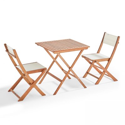 Ensemble table carrée pliante et 2 chaises pliantes blanches - 106573 - 3663095042316