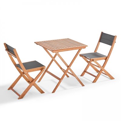 Ensemble table carrée pliante et 2 chaises pliantes noir 70 x 70 x 76 cm - 106574 - 3663095042323