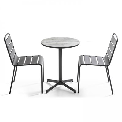 Tivoli - Ensemble de jardin table ronde et 2 chaises en métal gris - 107836 - 3663095113146