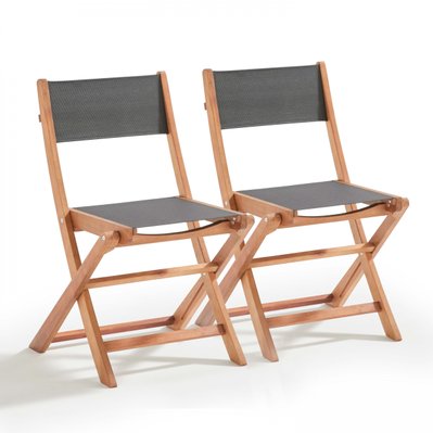 Lot de 2 chaises pliantes en bois d'eucalyptus et textilène noir - 106564 - 3663095042224